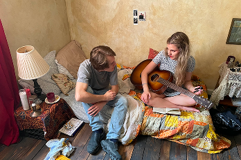 Parker and Emily on set of The Lovers